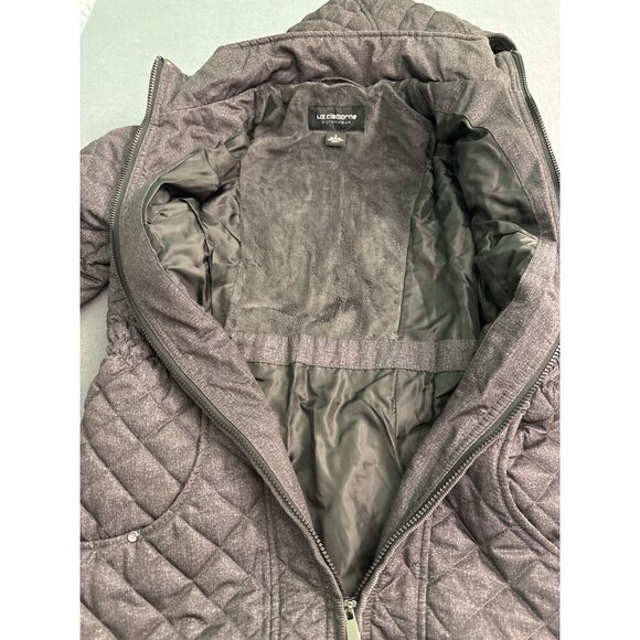 Liz Claiborne Womens Quilted Hooded Coat Faux Fur Lining Size S Gray Full Zip - Picture 6 of 8